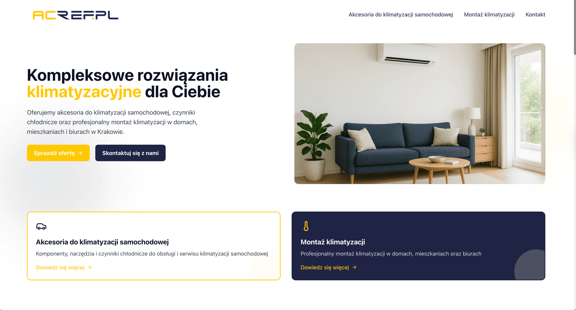 Strona internetowa acref.pl – firma klimatyzacyjna Kraków