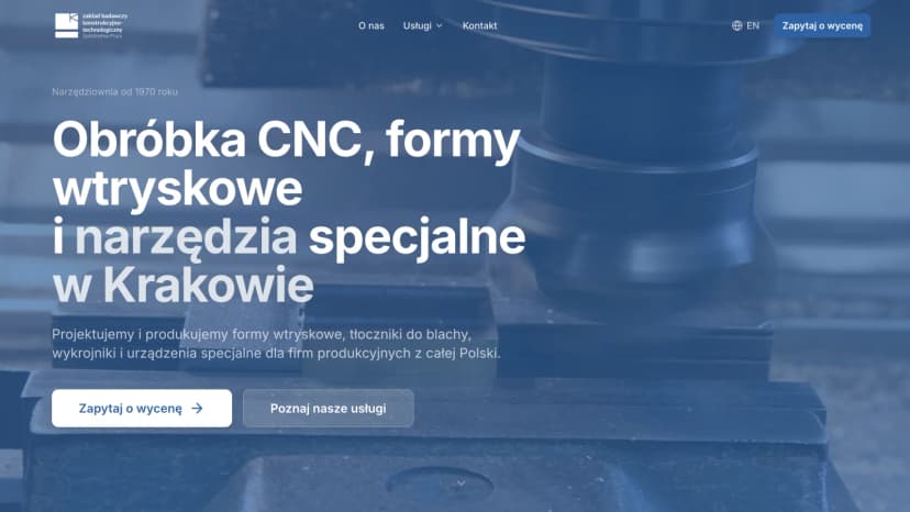 Zrzut ekranu - Strona i wizytówka dla narzędziowni – ZBKT Kraków