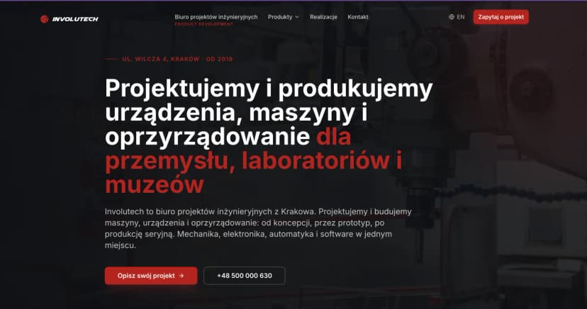 Zrzut ekranu - Strona dla biura projektów inżynieryjnych – Involutech
