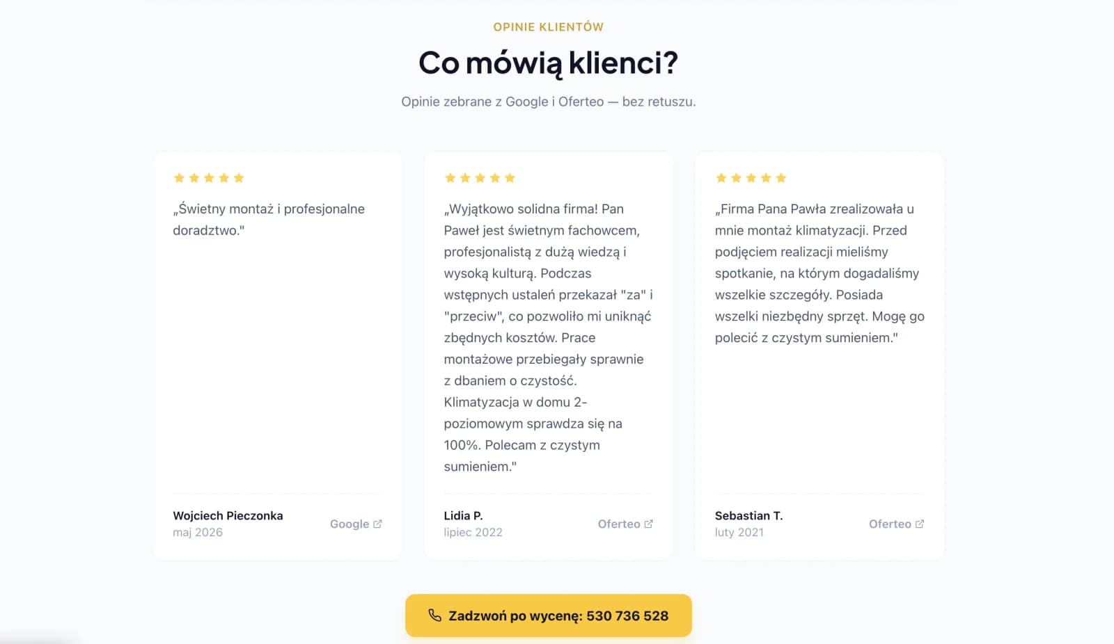 The reviews section with the source named – Google and Oferteo