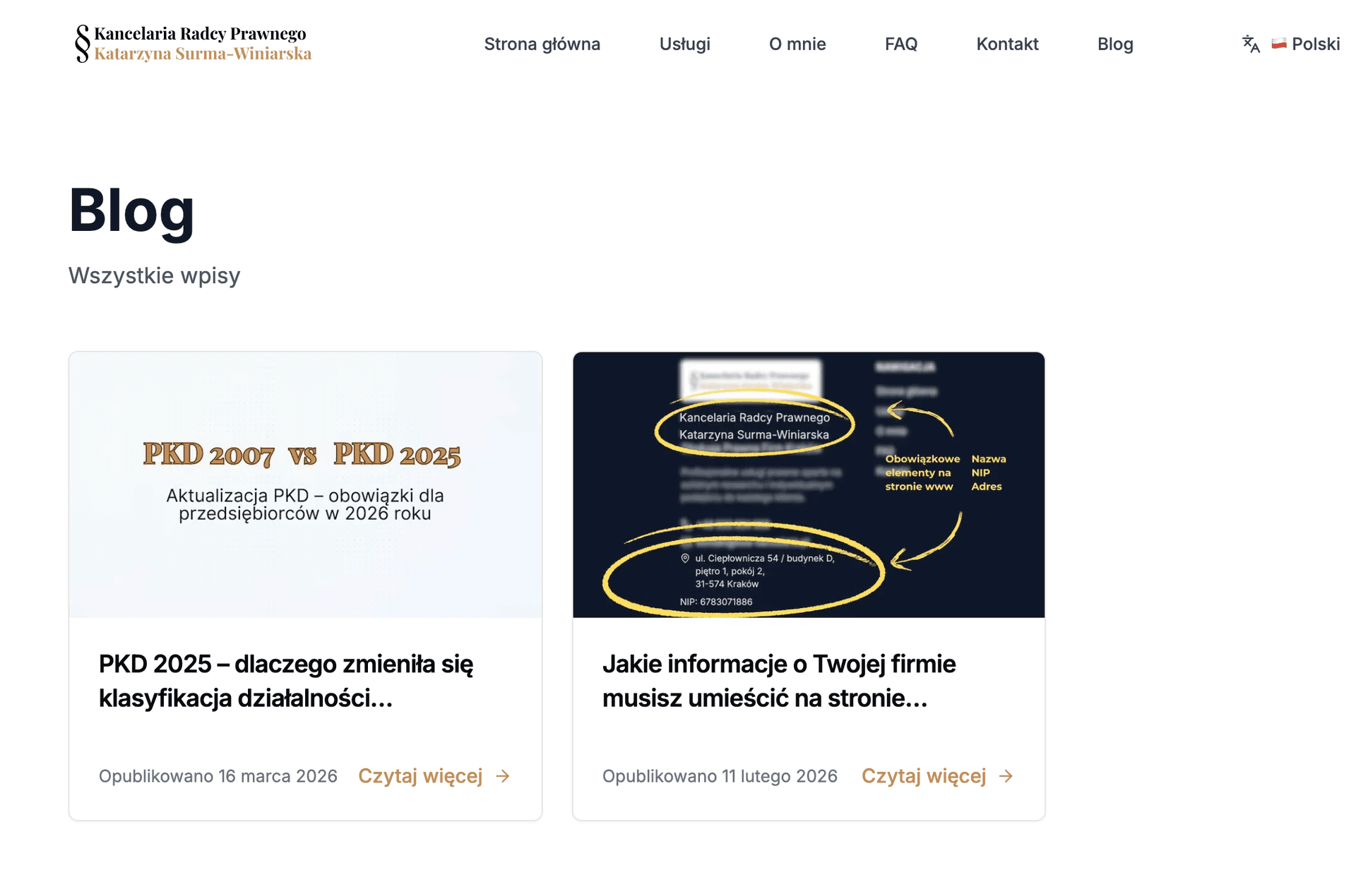 Strona bloga z listą artykułów