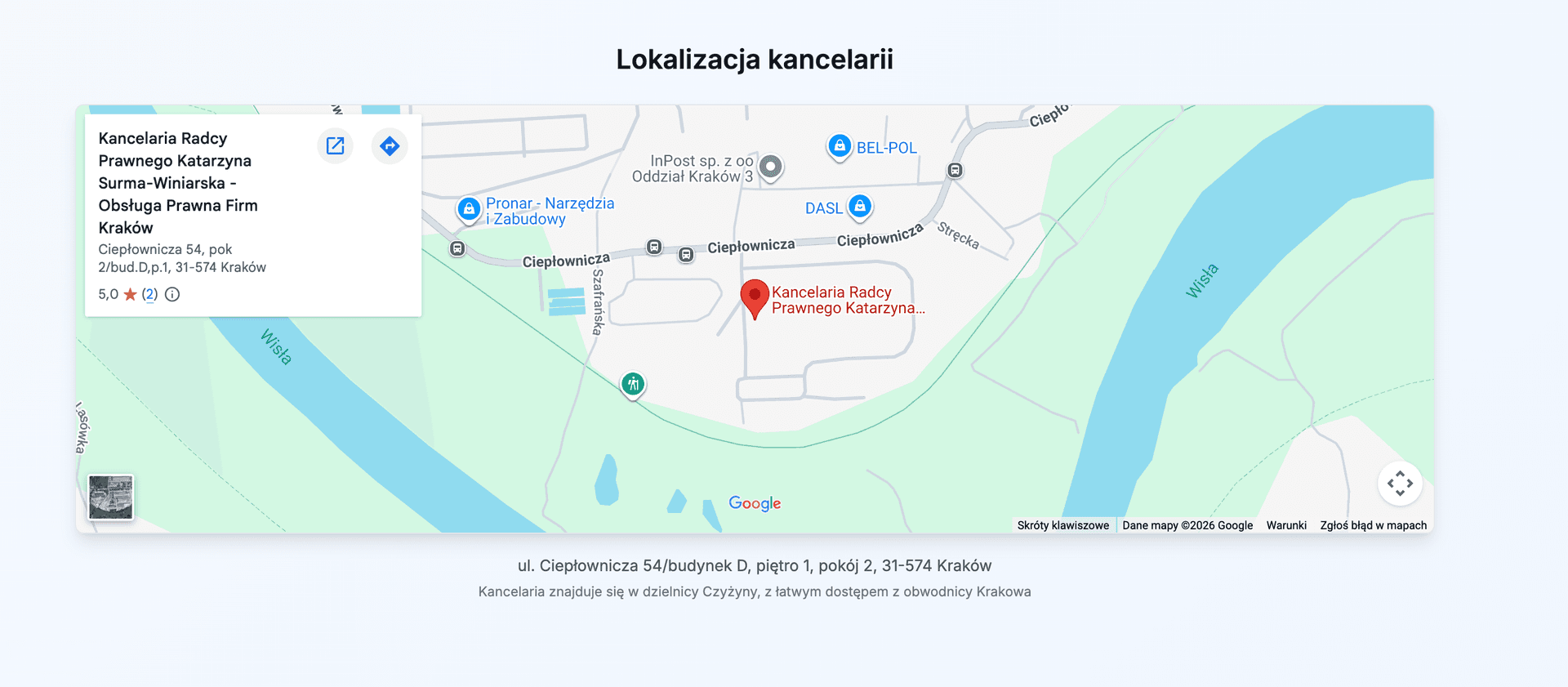 Mapa Google z lokalizacją kancelarii