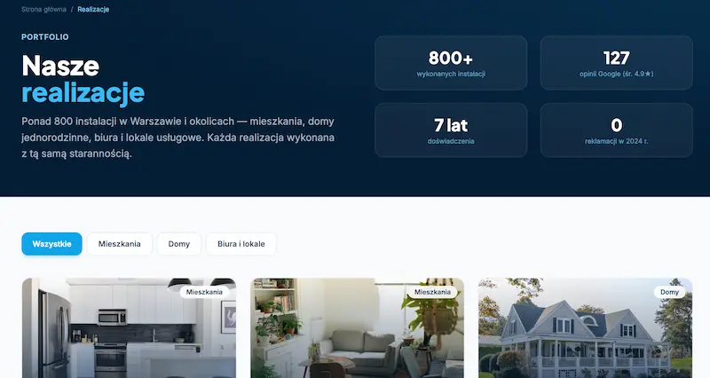 Portfolio realizacji montażu klimatyzacji – filtrowanie po kategorii