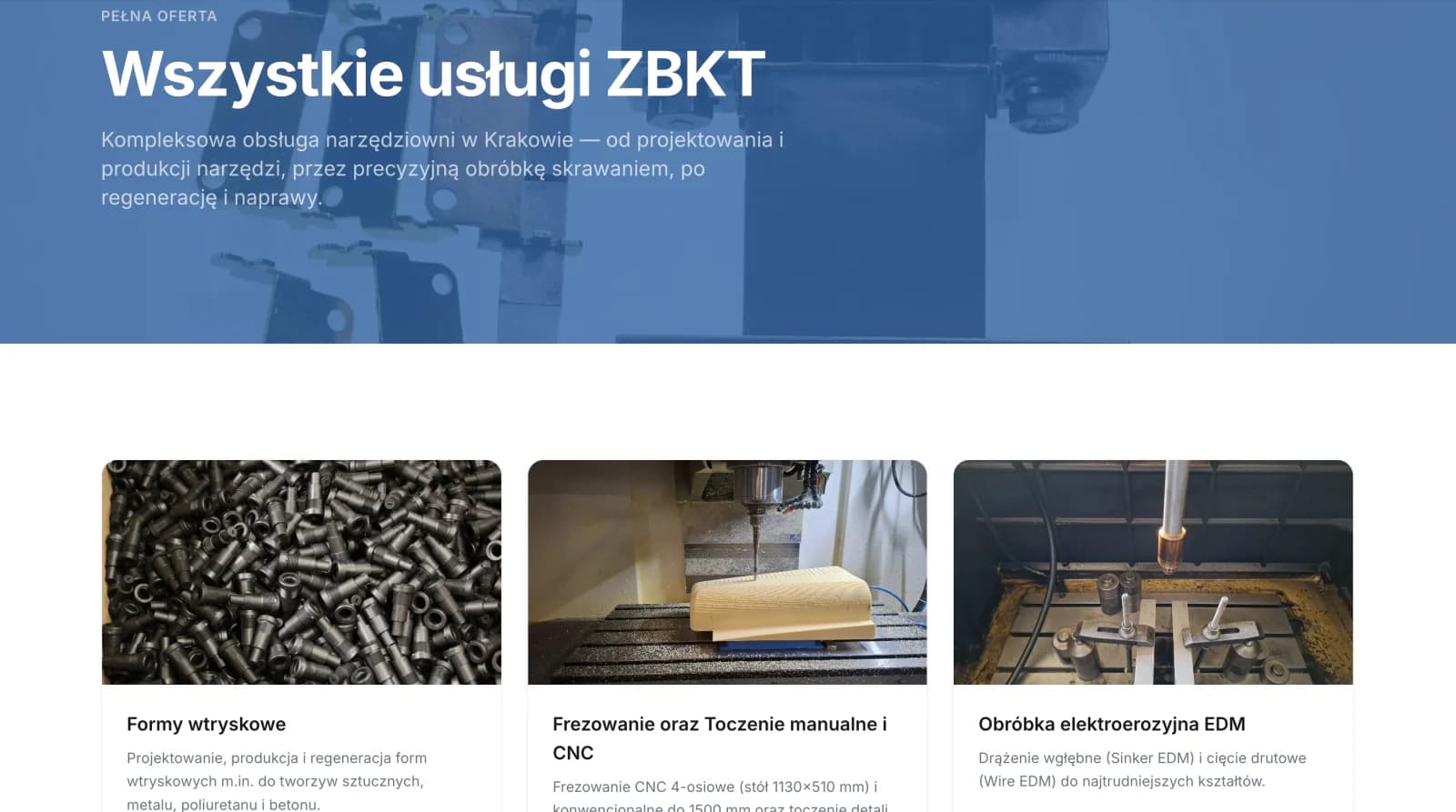 Strona „Wszystkie usługi ZBKT” z osobnym kafelkiem dla każdego procesu
